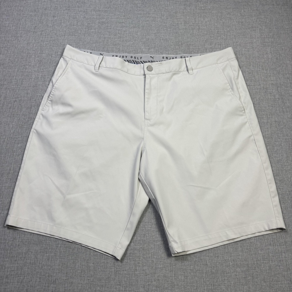 PUMA Chino Shorts Mens 40 White Polyester Spandex Performance Stretch 11" Inseam